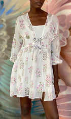Giambattista Valli White Pink Floral Cotton Logo Tie Babydoll Dress - 42