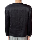 Chanel Black Quilted Silk Satin Faux Fur Trim Jacket - 42 / US 6