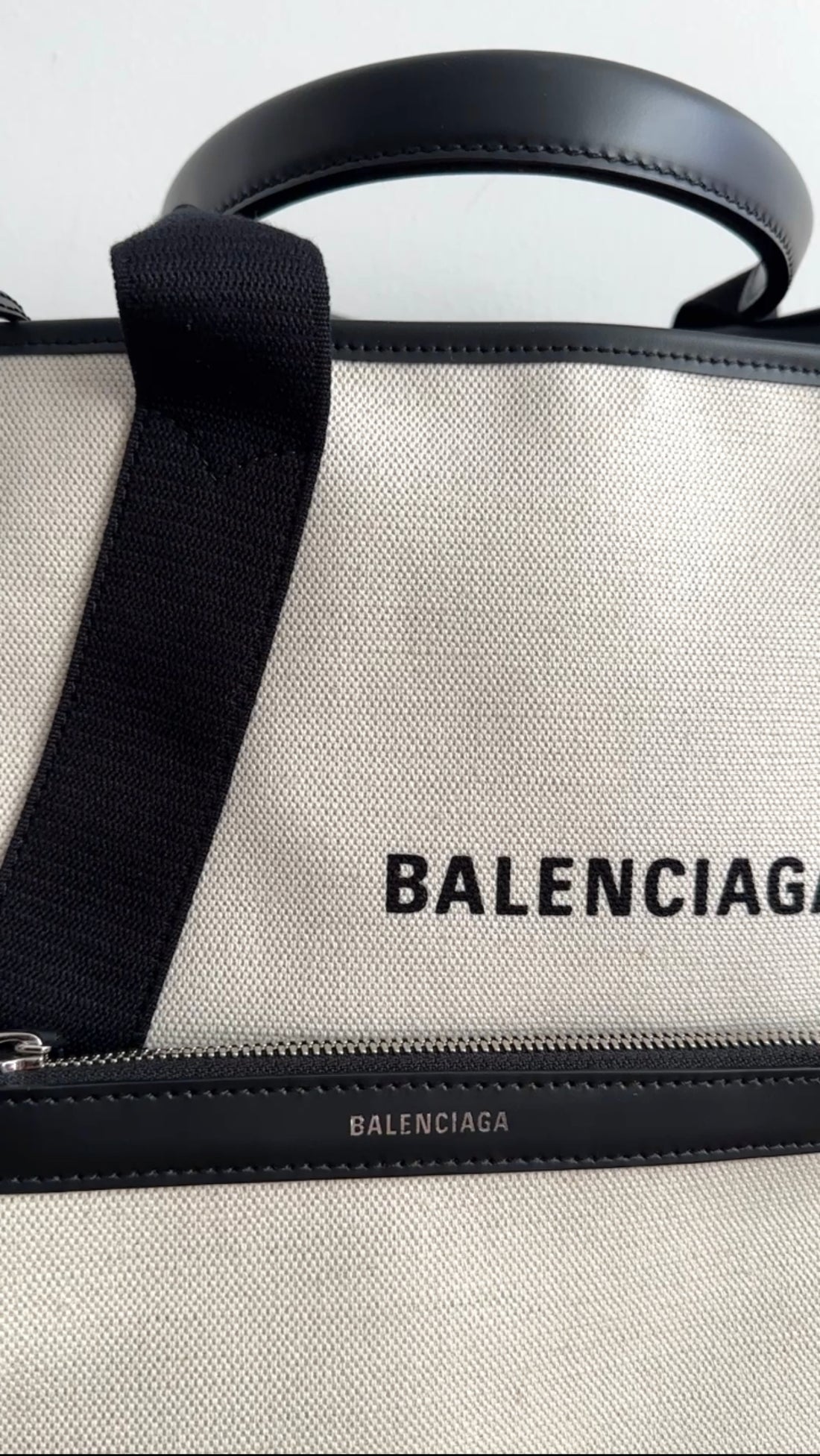 Balenciaga Canvas Navy Cabas Medium Tote Bag with Pouch I MISS YOU VINTAGE