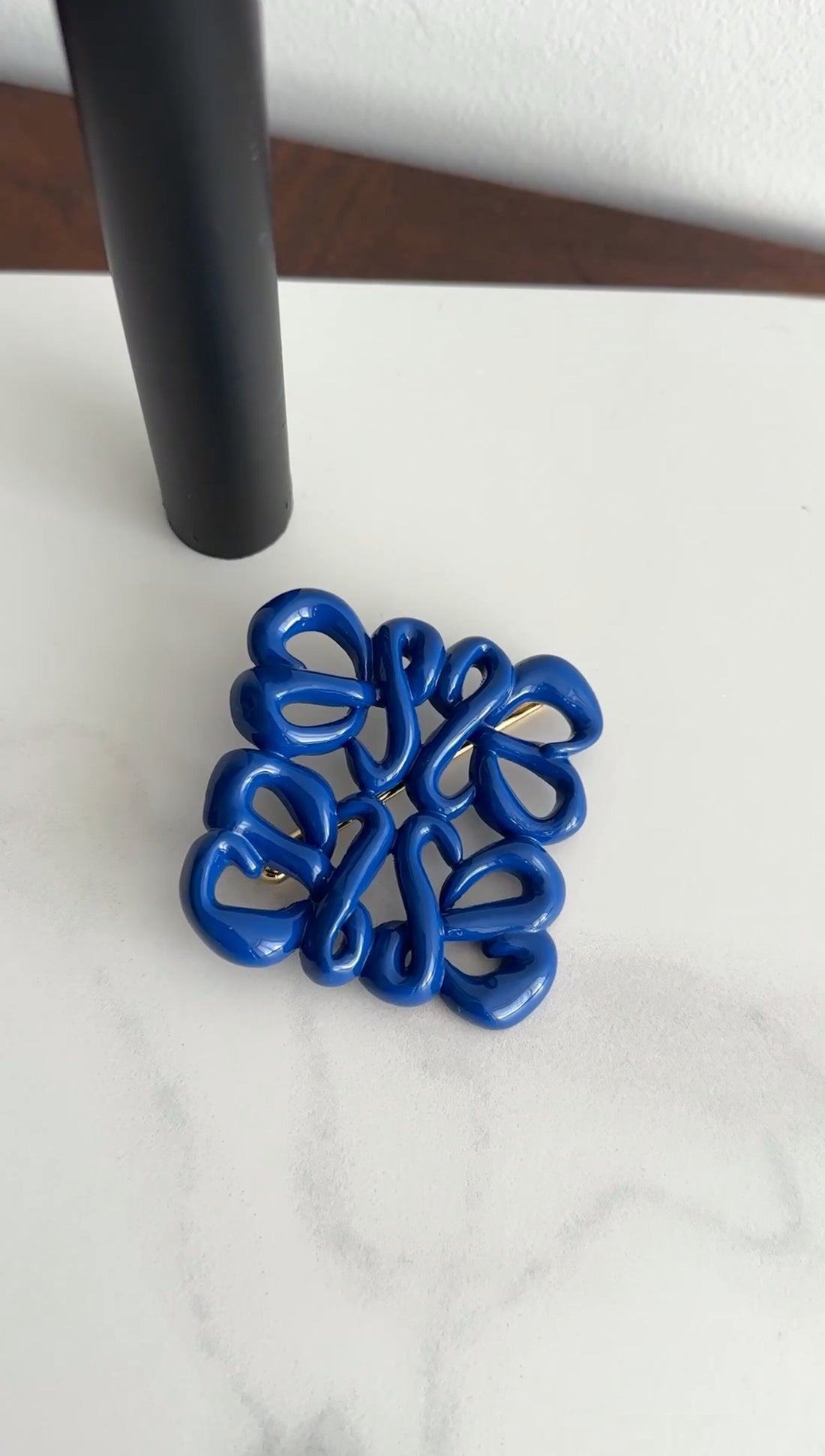 Loewe Blue Enamel Metal Large Anagram Brooch / Pin