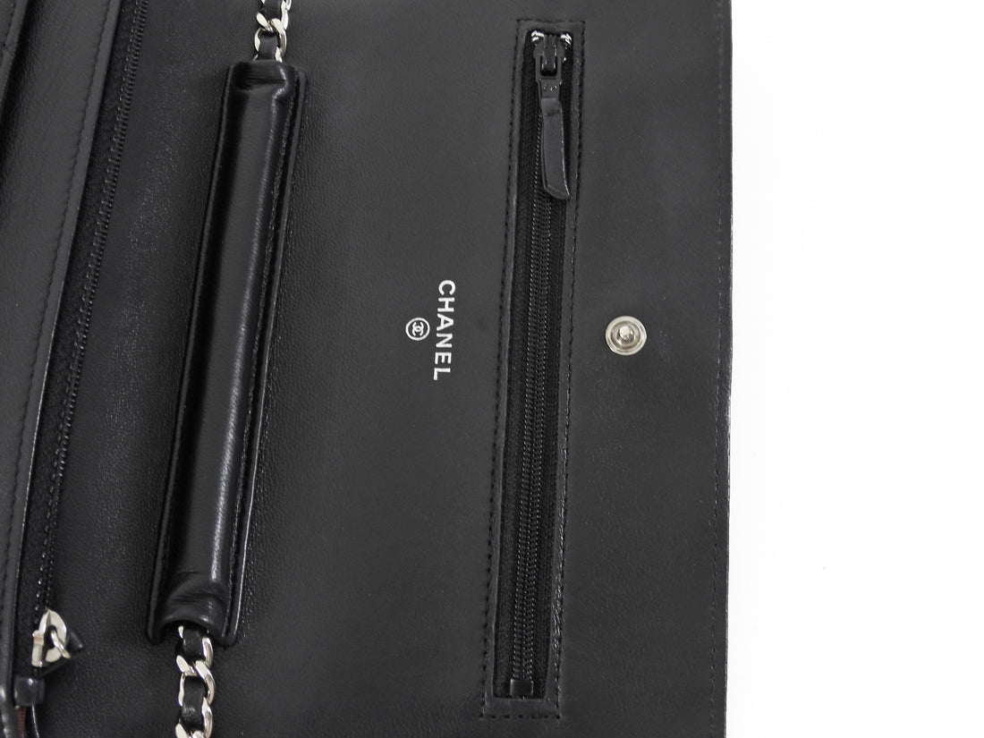 Chanel Black Black Lambskin Leather CC Classic Wallet on Chain SHW
