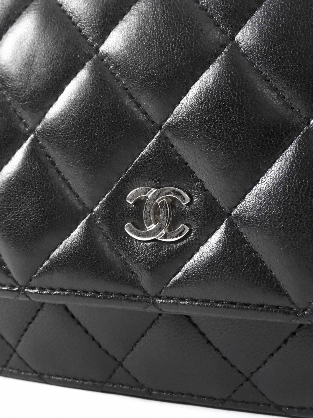 Chanel Black Black Lambskin Leather CC Classic Wallet on Chain SHW