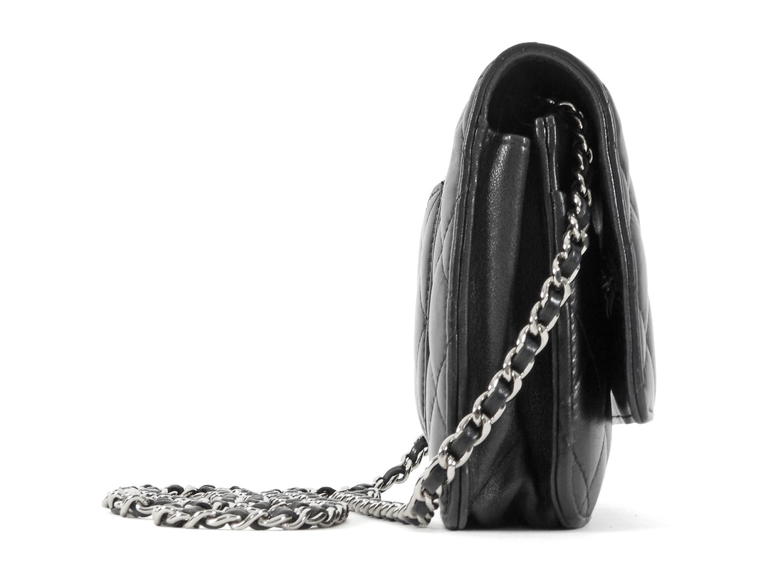 Chanel Black Black Lambskin Leather CC Classic Wallet on Chain SHW