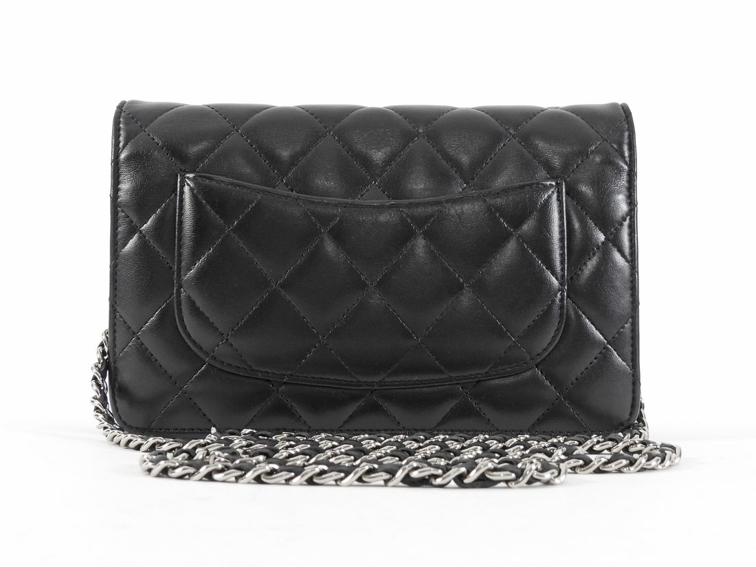 Chanel Black Black Lambskin Leather CC Classic Wallet on Chain SHW