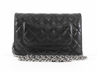 Chanel Black Black Lambskin Leather CC Classic Wallet on Chain SHW