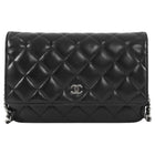 Chanel Black Black Lambskin Leather CC Classic Wallet on Chain SHW