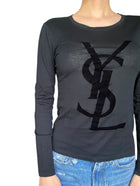 Saint Laurent Velvet Logo Long Sleeve Tee - S