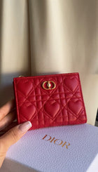 Christian Dior Monsignore Red Cannage Heart Quilted Lambskin Caro Dahlia Compact Wallet