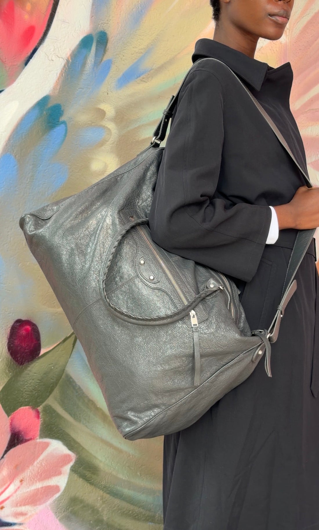 Balenciaga Dark Grey AW2009 Arena Lambskin Leather Large Weekender Duffle Bag