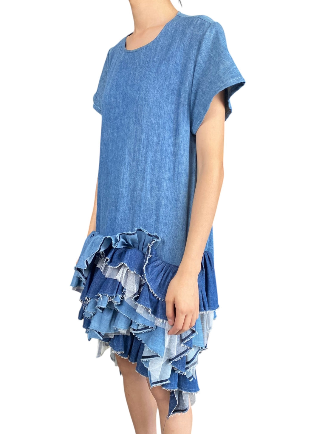Junya Watanabe Blue Oversized Ruffle Tulle Denim Dress - XS