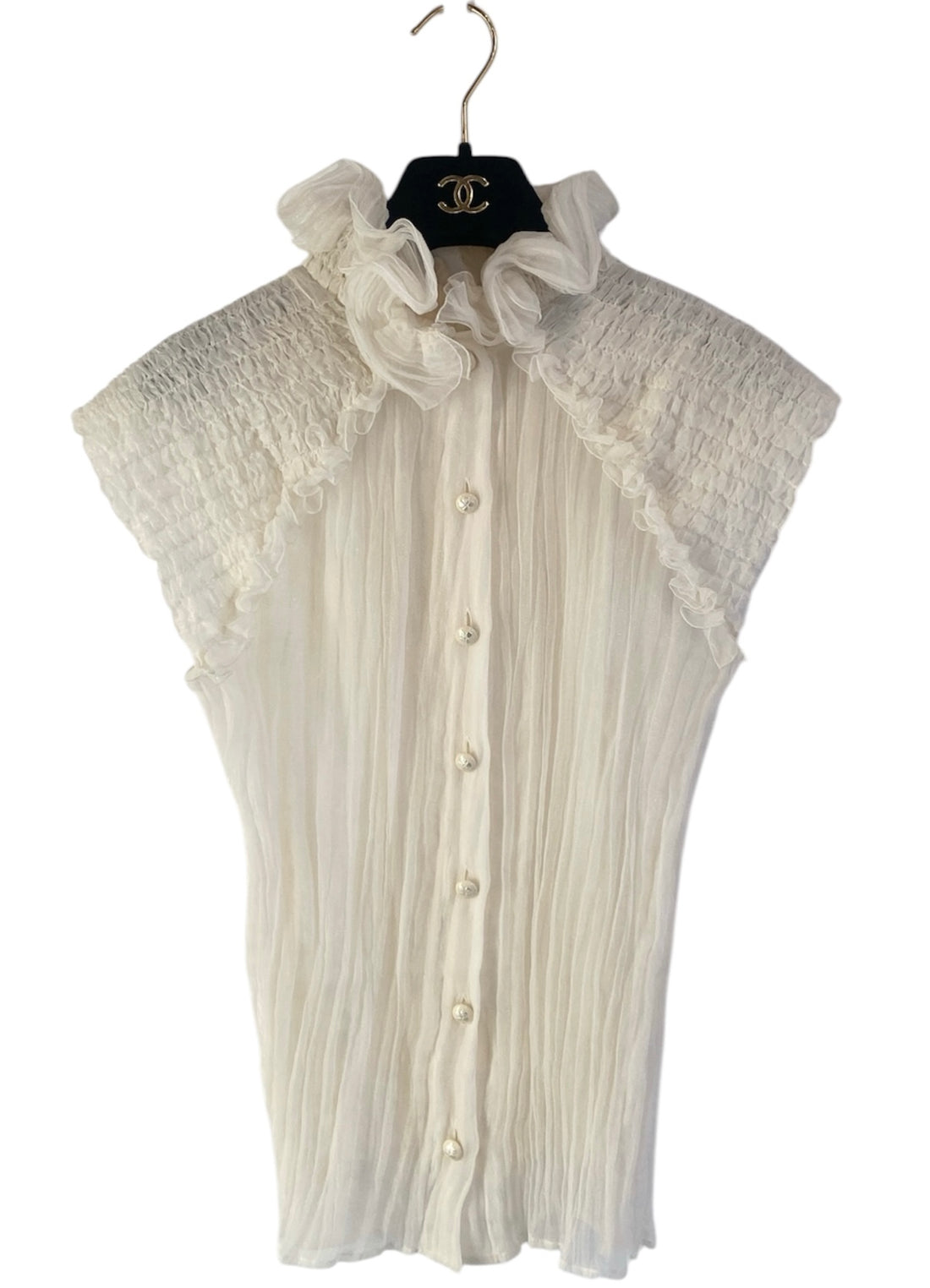 Chanel Silk Ruffle Sleeveless Top