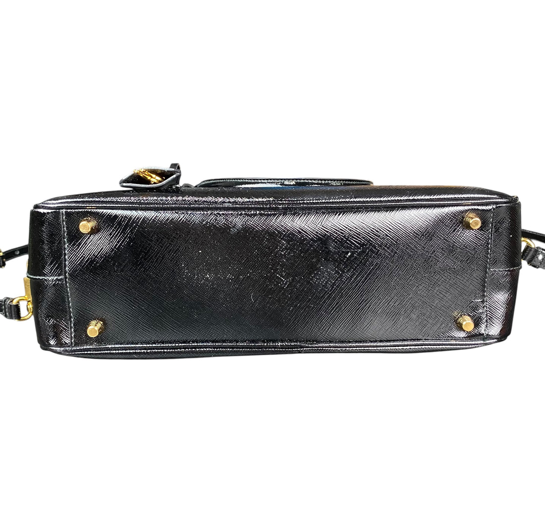 Prada Black Saffiano Vernice Bauletto Crossbody Bag