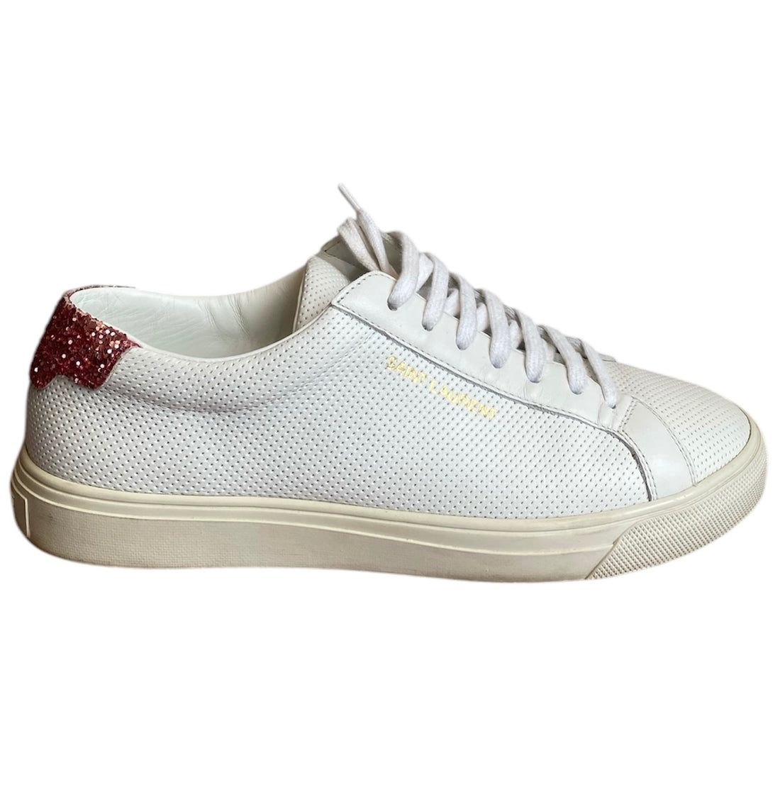 Saint Laurent Pink Sparkle Logo Sneakers - 36