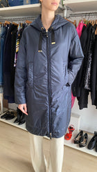 Max Mara Navy Cameluxe Hooded Long Nylon Coat - 2 / US 4-6