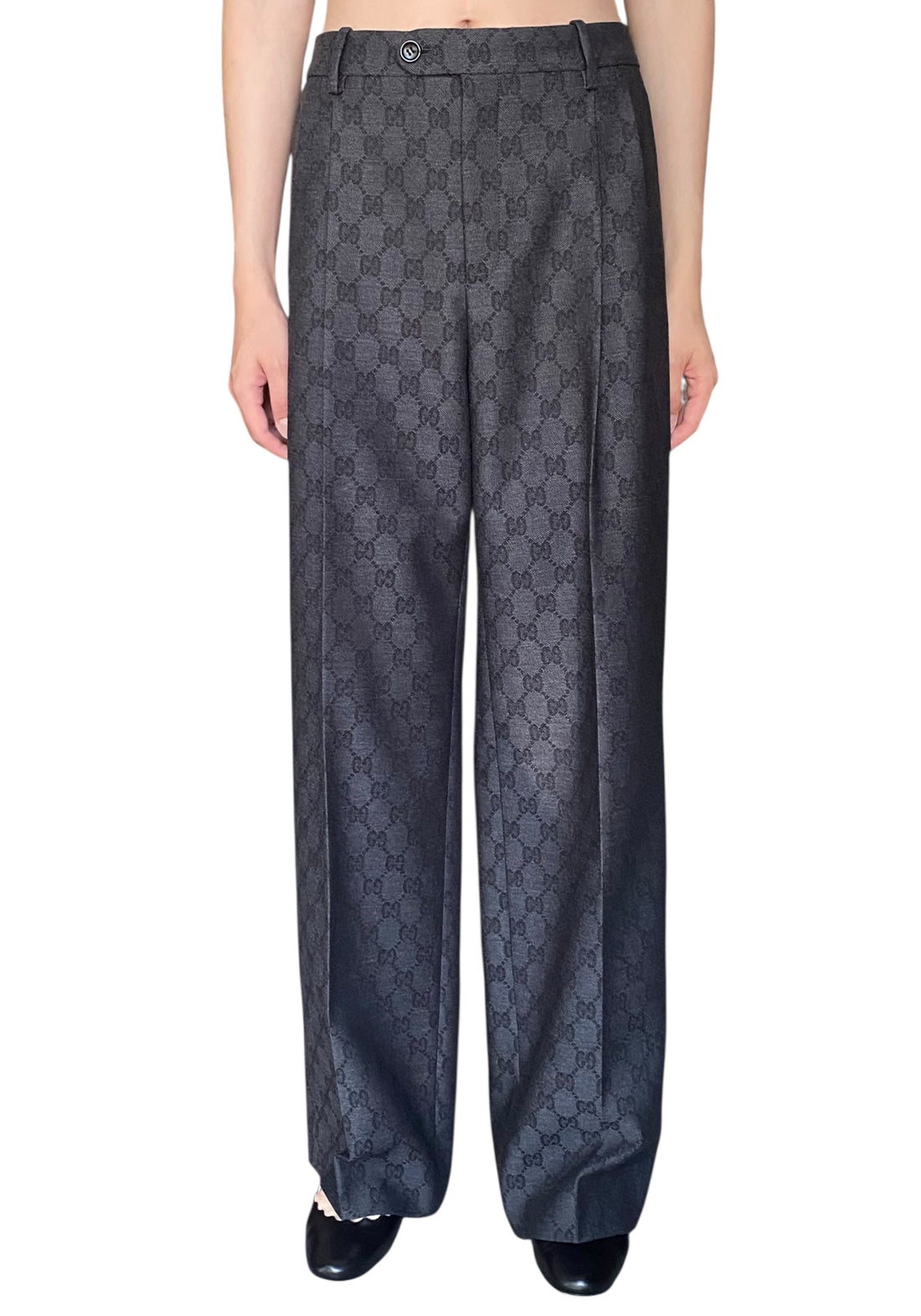 Gucci Grey 2025 Monogram Wide Leg Trousers - 42 / US 8