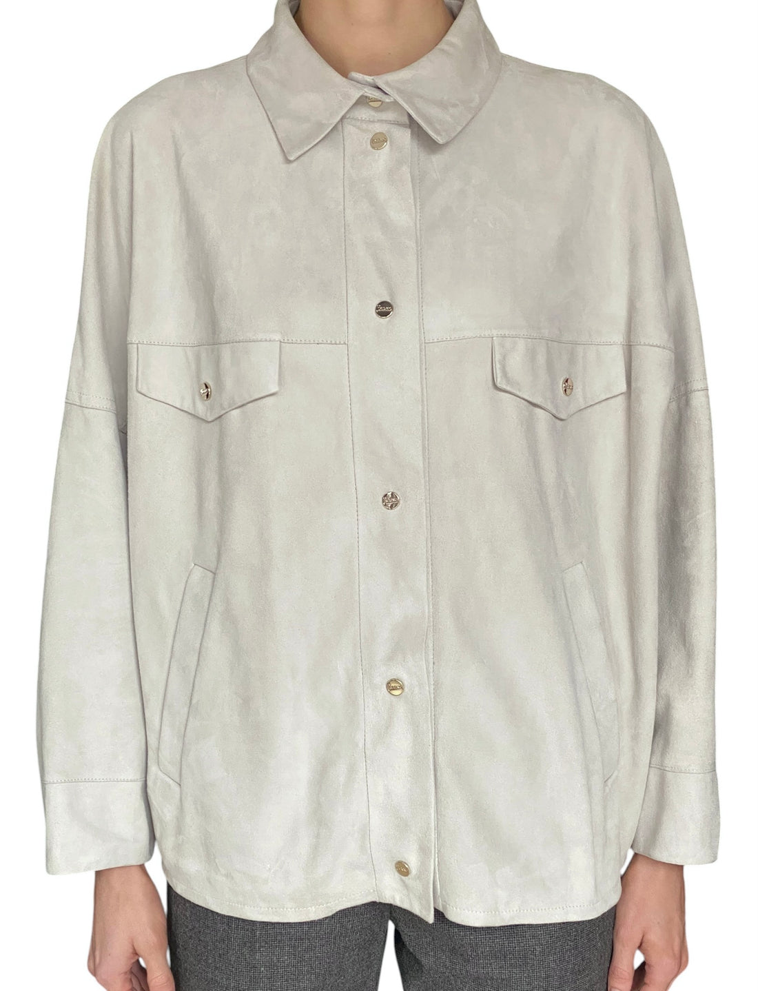 Herno Ecru Suede Snap Button Shirt Jacket - IT 40 / US 6-8
