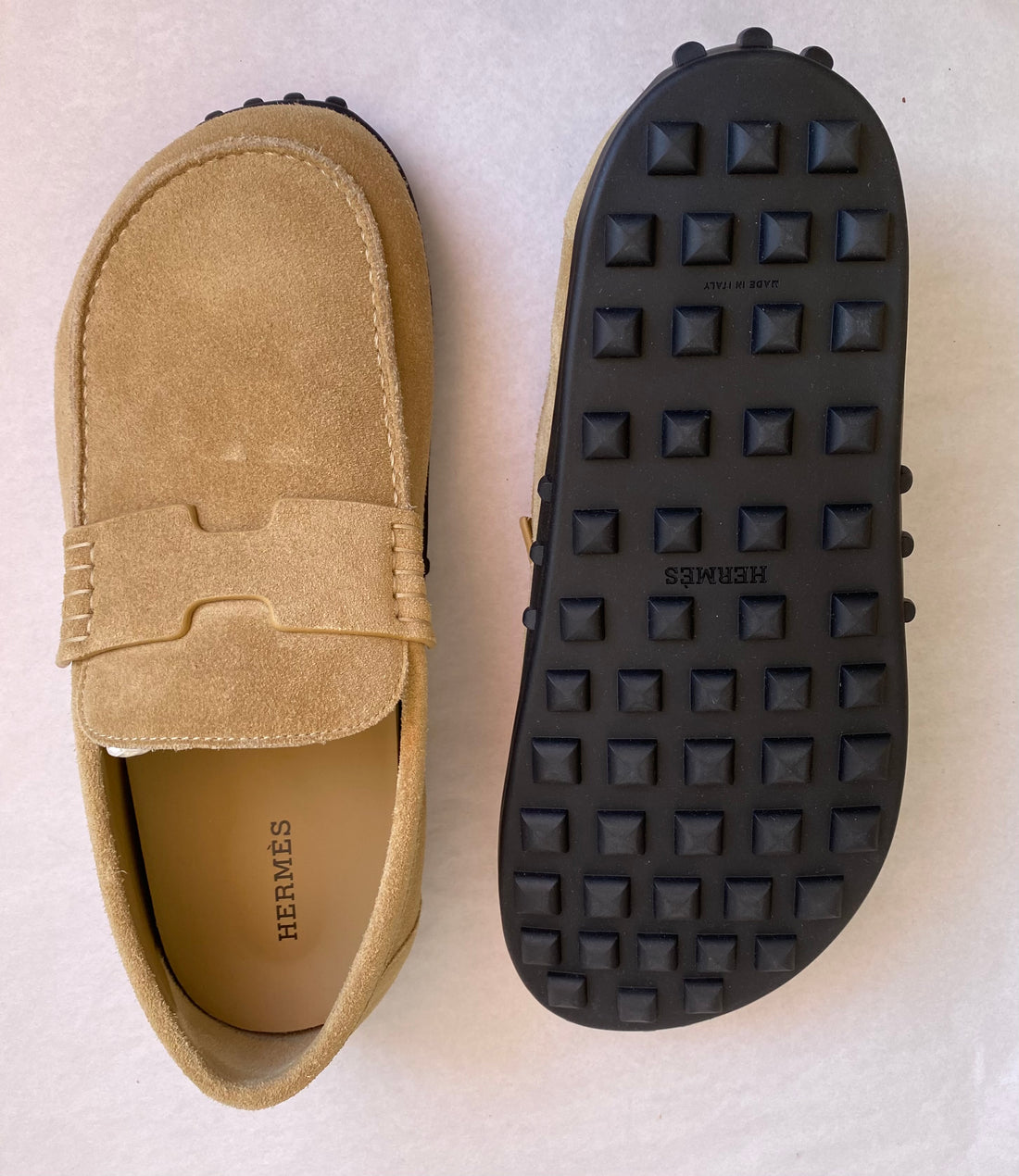 Hermes Beige Albatre Suede Leather Lazy Loafer - 37