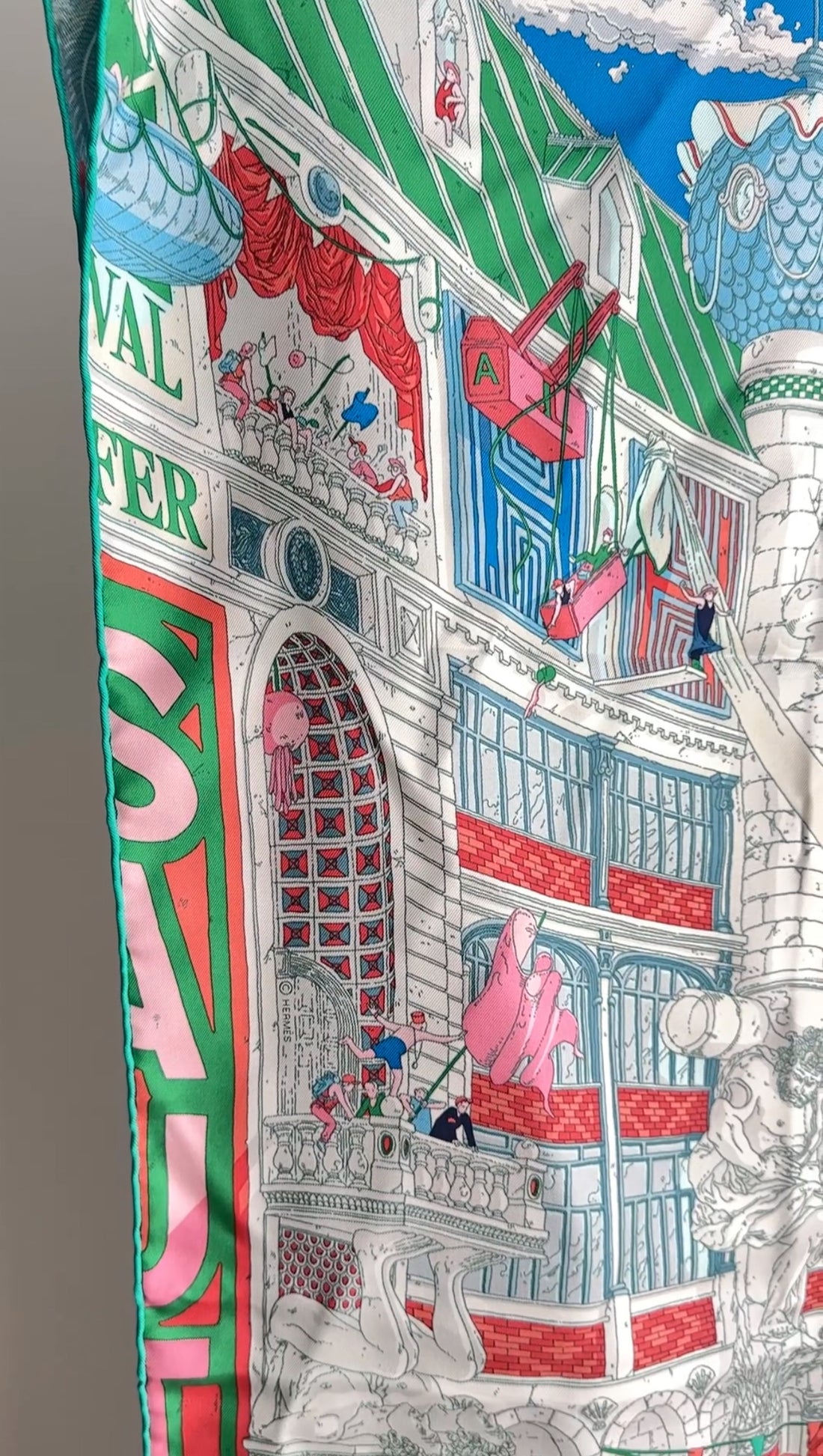 Hermes Le Grand Prix Blue White Pink Silk 90cm Scarf