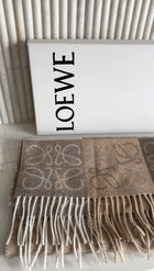 Loewe Taupe Brown Wool And Cashmere Checkerboard Anagram Scarf