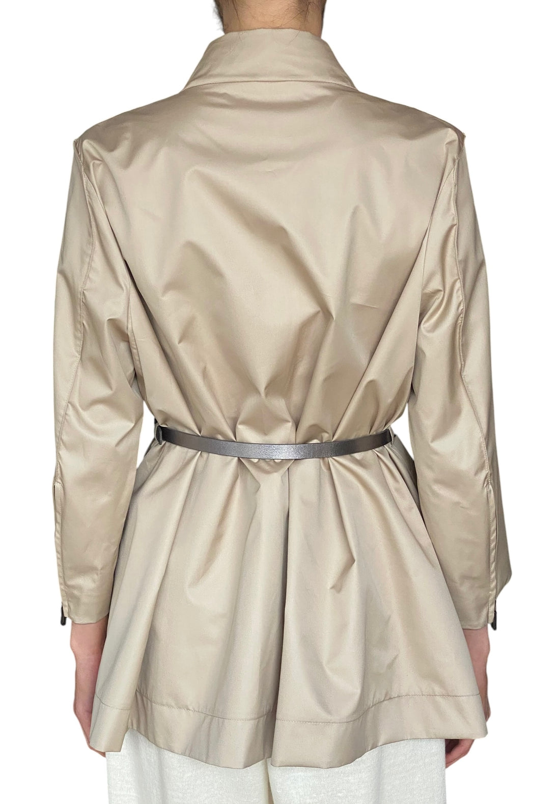 Giorgio Armani Beige Belted Silk-Blend Rain Jacket - IT 44 / US 8-10