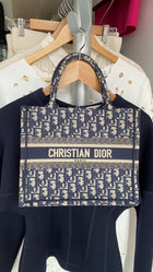 Christian Dior 2022 Navy and Ecru Oblique Monogram Canvas Small Book Tote