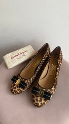 Salvatore Ferragamo Leopard Print Pony Hair Ferra Bow Kitten Heels - 8