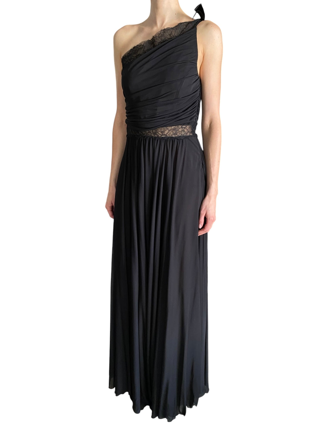 Giambattista Valli Black Lace Trim One-Shoulder Evening Gown - IT 44 / M / US 6-8