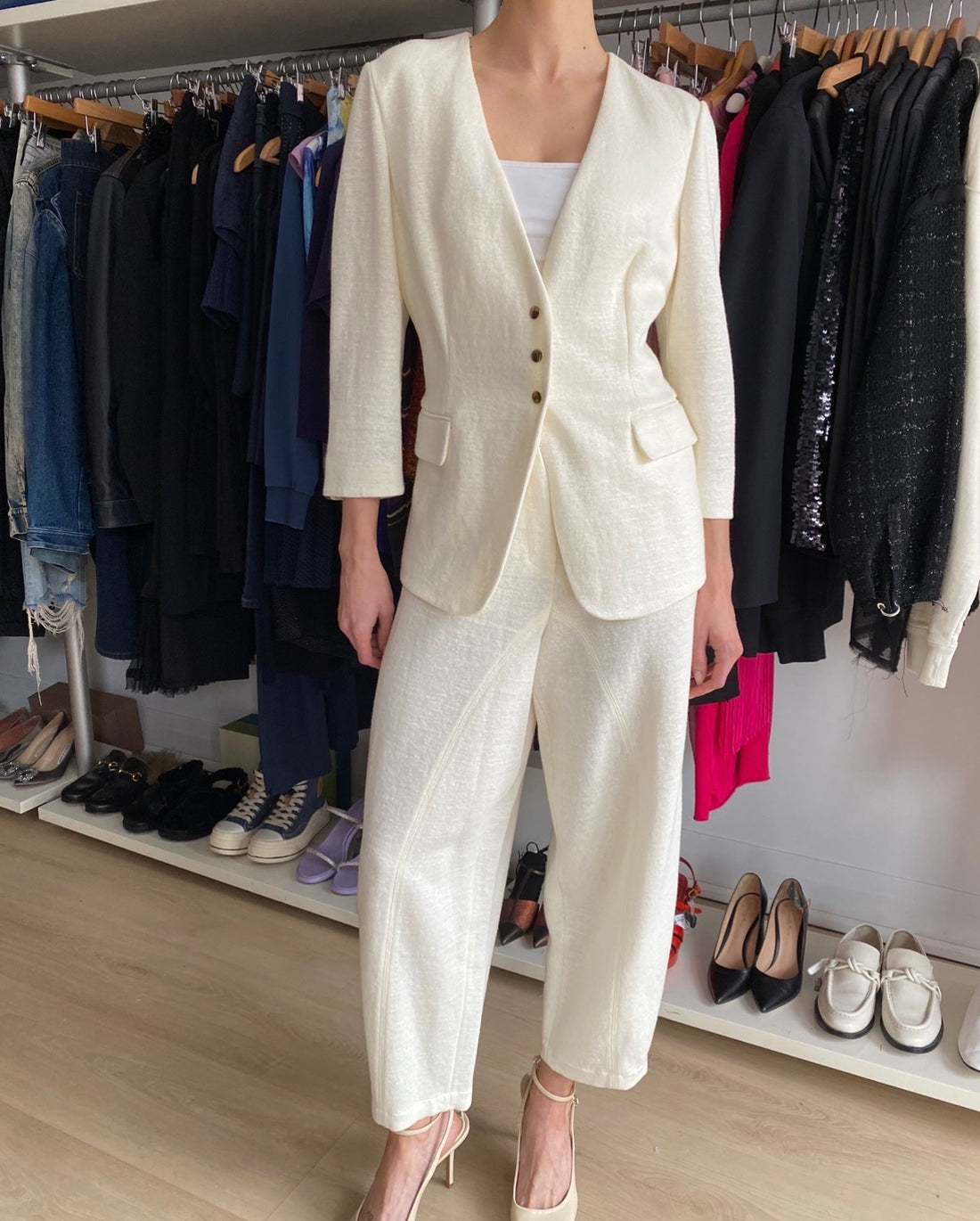 Giorgio Armani Ivory Jersey Knit Relaxed Trousers - IT 44 / US 8