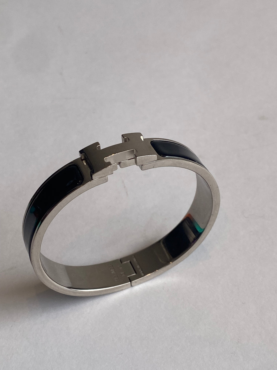 Hermes Black & Silver Clic Clac H Bracelet - XS