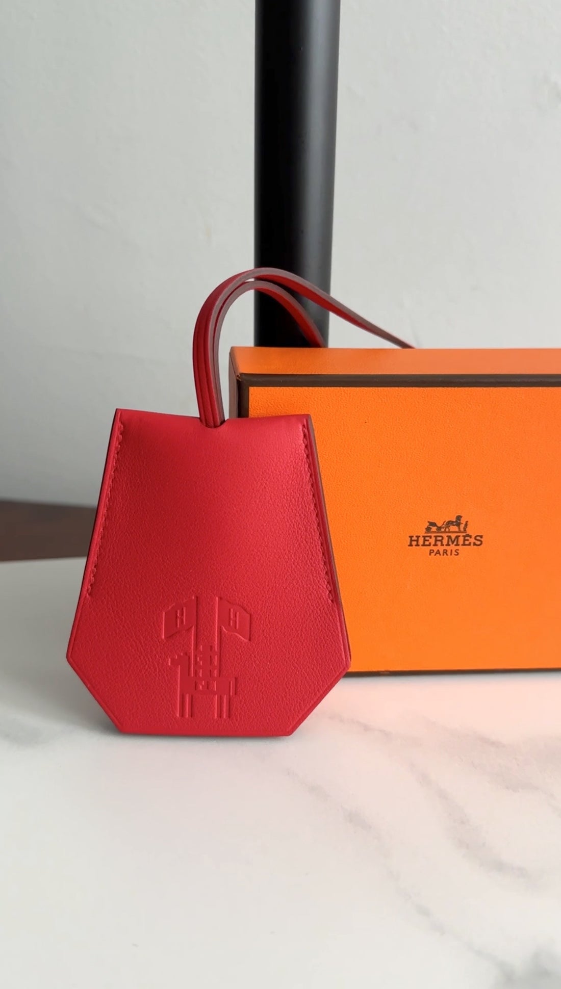 Hermes Red Swift Leather Clochette Bag Charm