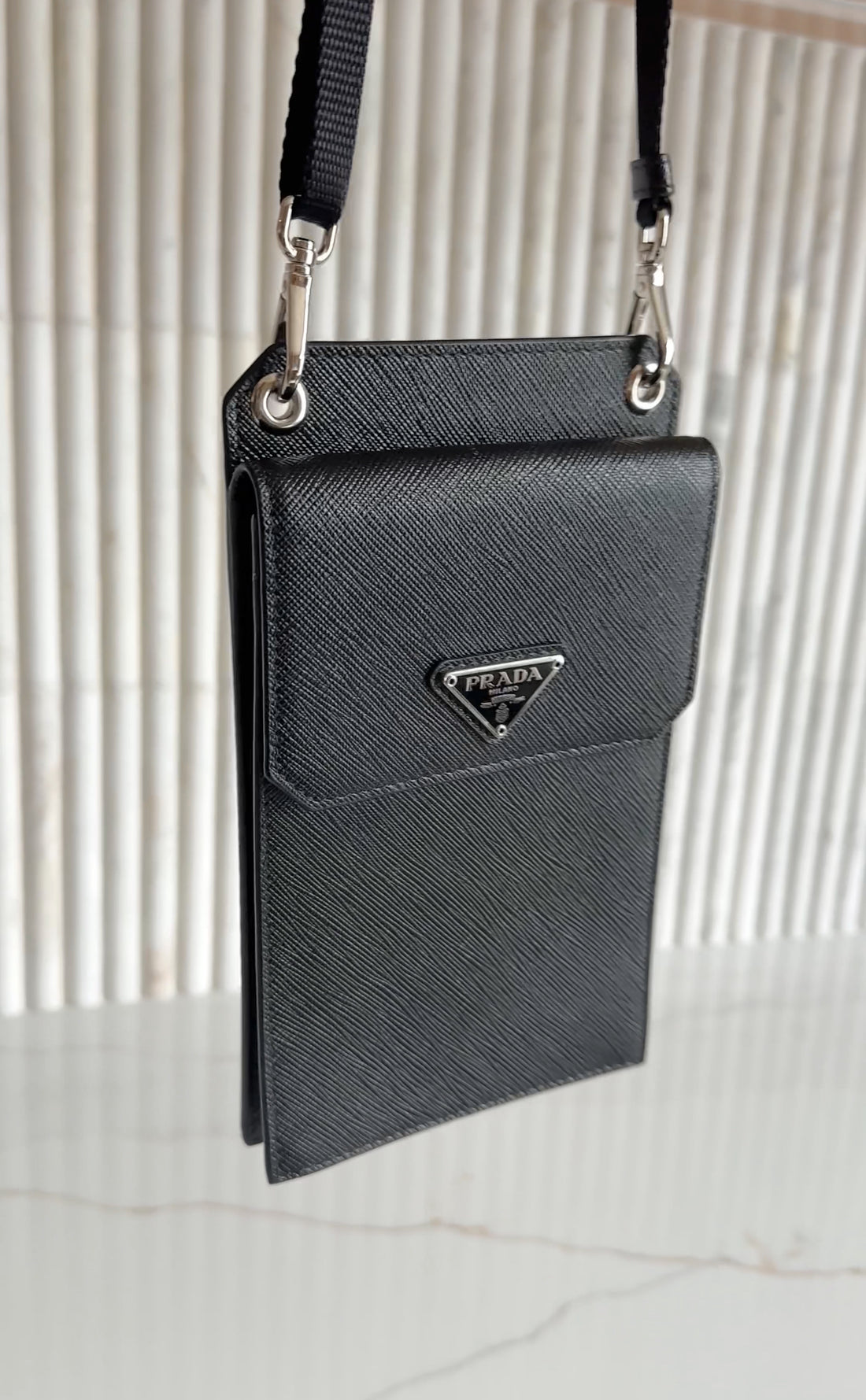 Prada Black Saffiano Leather Crossbody Smartphone Case / Pouch