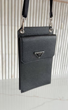 Prada Black Saffiano Leather Crossbody Smartphone Case / Pouch