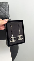 Chanel 19A CC Tweed Embellished Drop Earrings