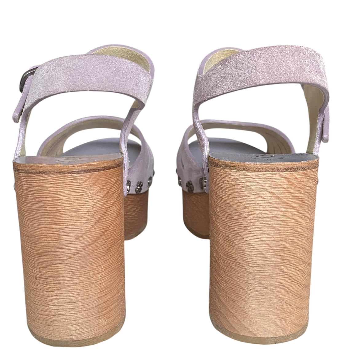 Chanel Lilac Suede Charm Studded Platform Wood Sandal - 37