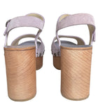 Chanel Lilac Suede Charm Studded Platform Wood Sandal - 37