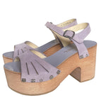Chanel Lilac Suede Charm Studded Platform Wood Sandal - 37