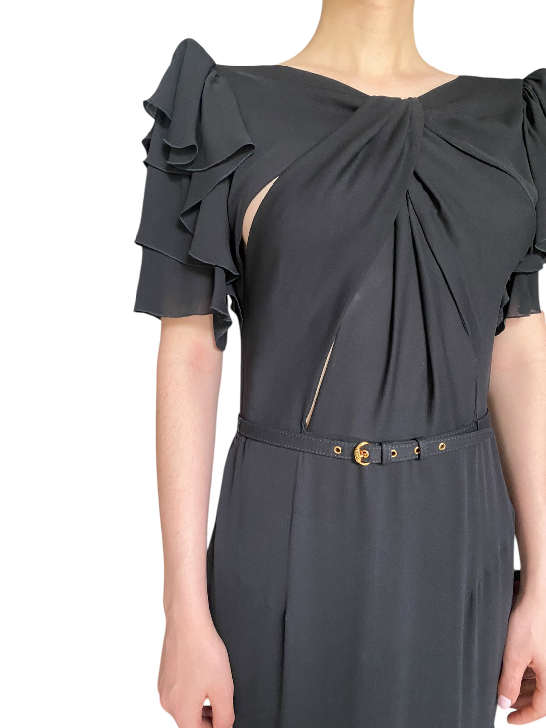 Gucci Tom Ford Black Silk Cutout Belted Gown - IT 44 / US 8