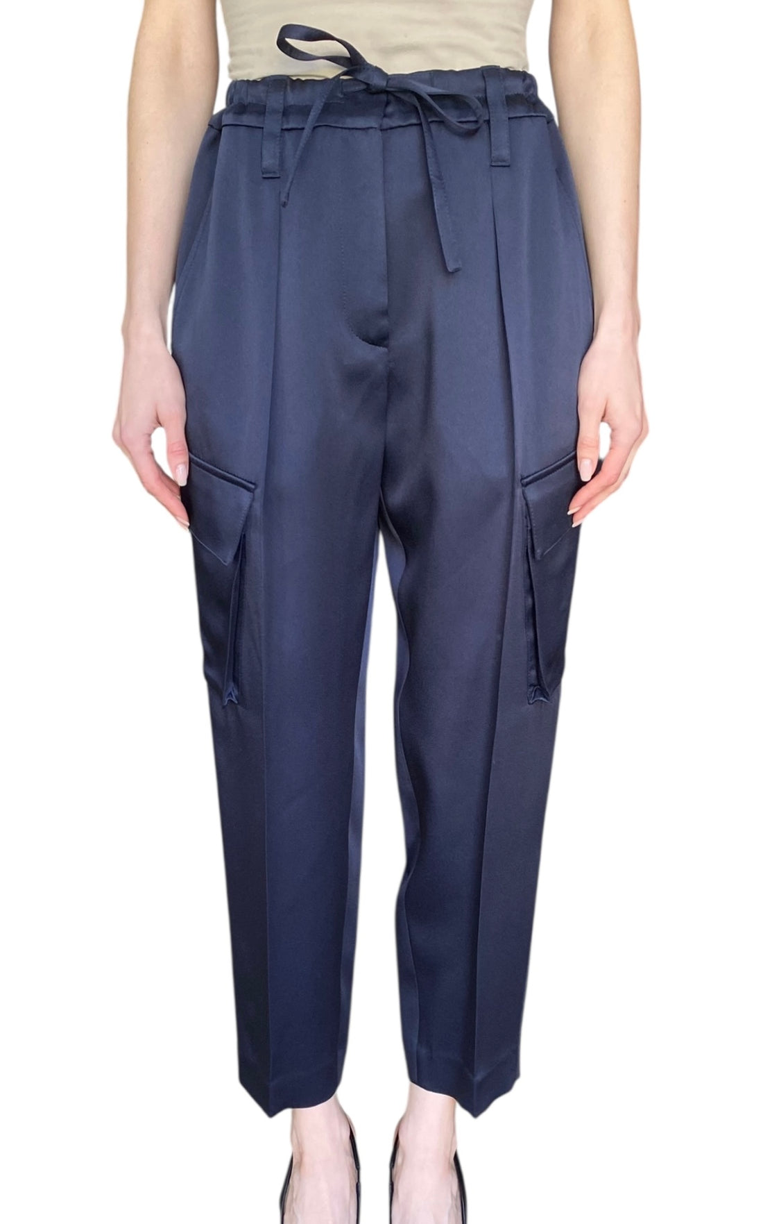 Brunello Cucinelli Navy Satin Monili Cargo Trousers - US 4