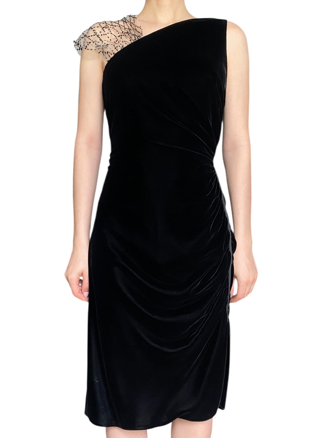 Armani Velvet Rouched Sequin Mesh Dress - IT 46 / US 10