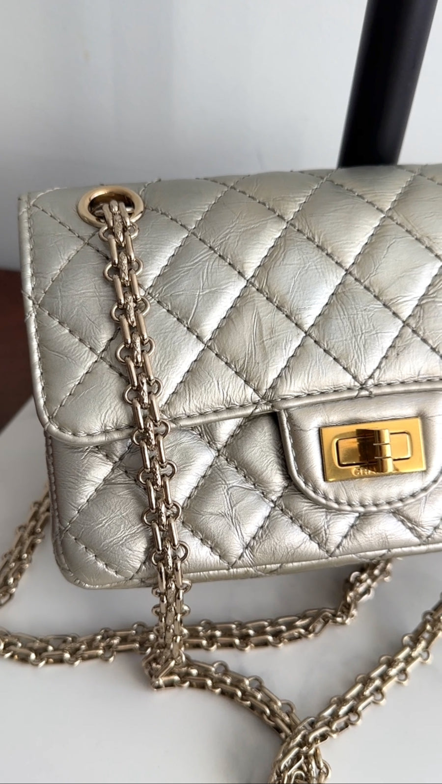 Chanel Silver Aged Leather Mini 2.55 Reissue Flap Bag