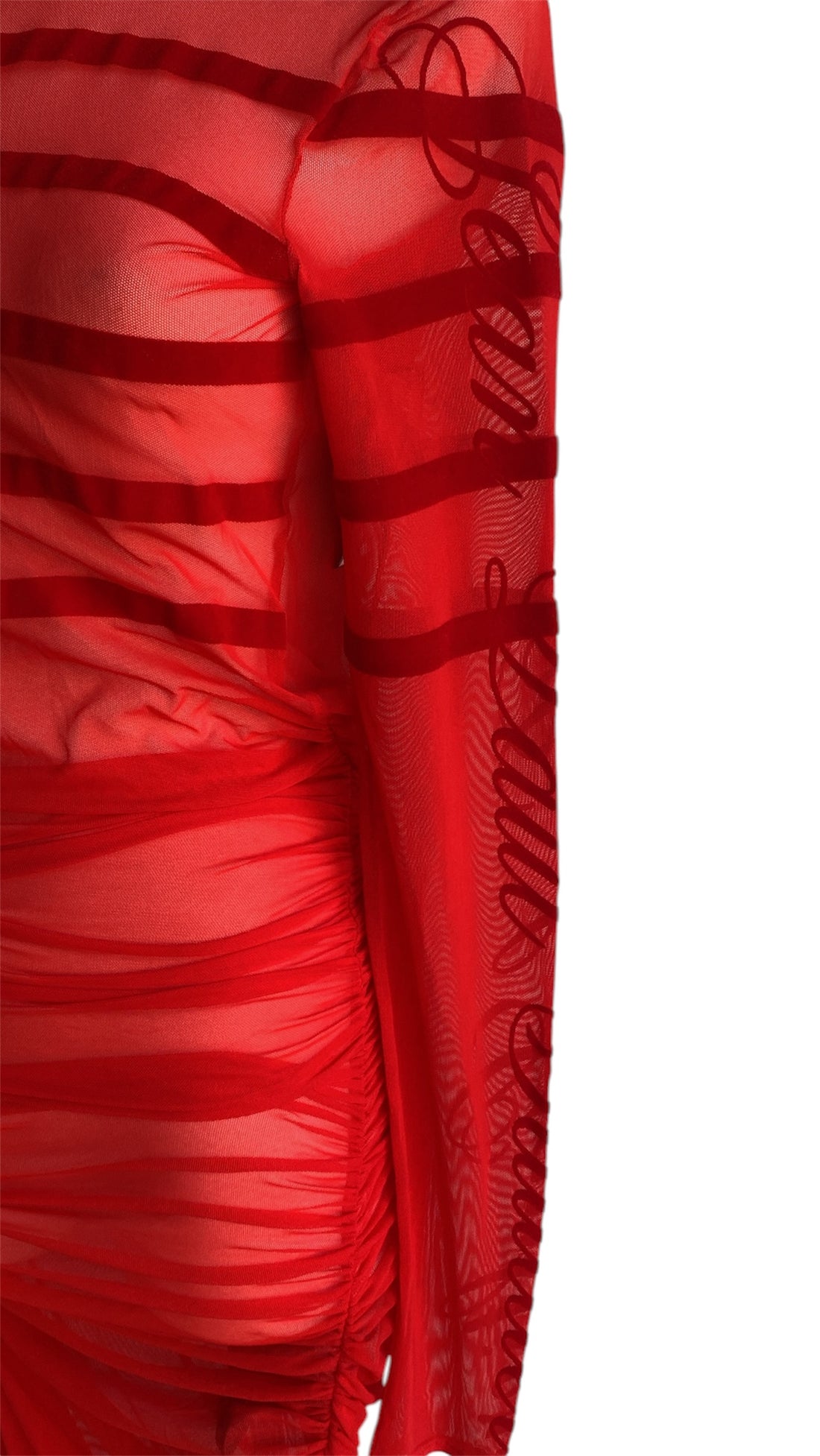 Jean Paul Gaultier Red Mesh Logo Dress - S / M
