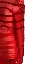 Jean Paul Gaultier Red Mesh Logo Dress - S / M