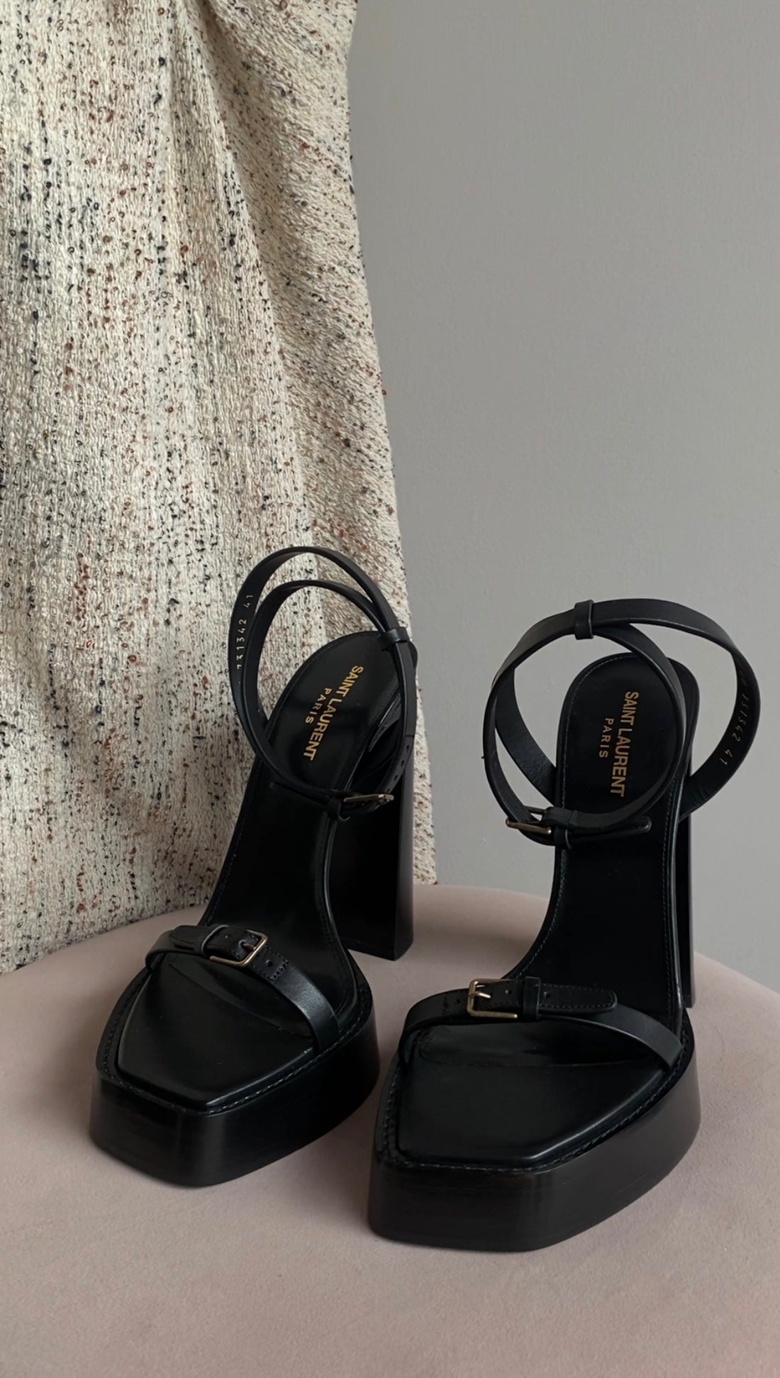 Saint Laurent Black Leather Platz 105mm Platform Sandal - 41