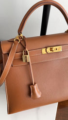 Hermes Vintage 1995 Gold Epsom Leather Kelly Sellier 32 Bag GHW