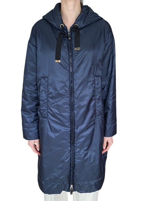 Max Mara Navy Cameluxe Hooded Long Nylon Coat - 2 / US 4-6