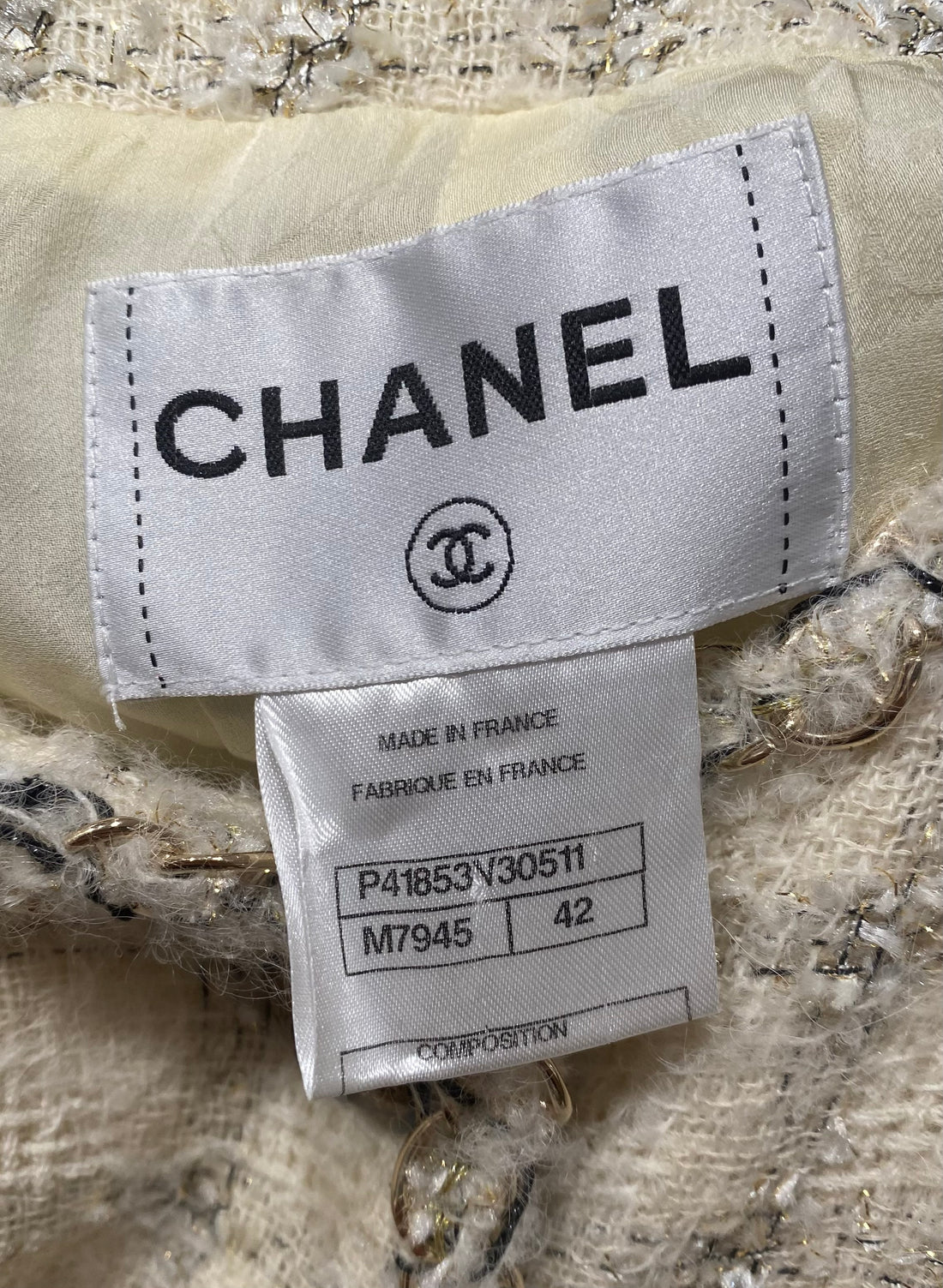 Chanel 2011 Ivory Braided Chain Trim Metallic Tweed Jacket - FR 42 / US 8-10