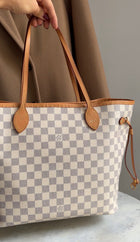 Louis Vuitton White Grey Damier Azur Coated Canvas Neverfull with Hot Stamp MM