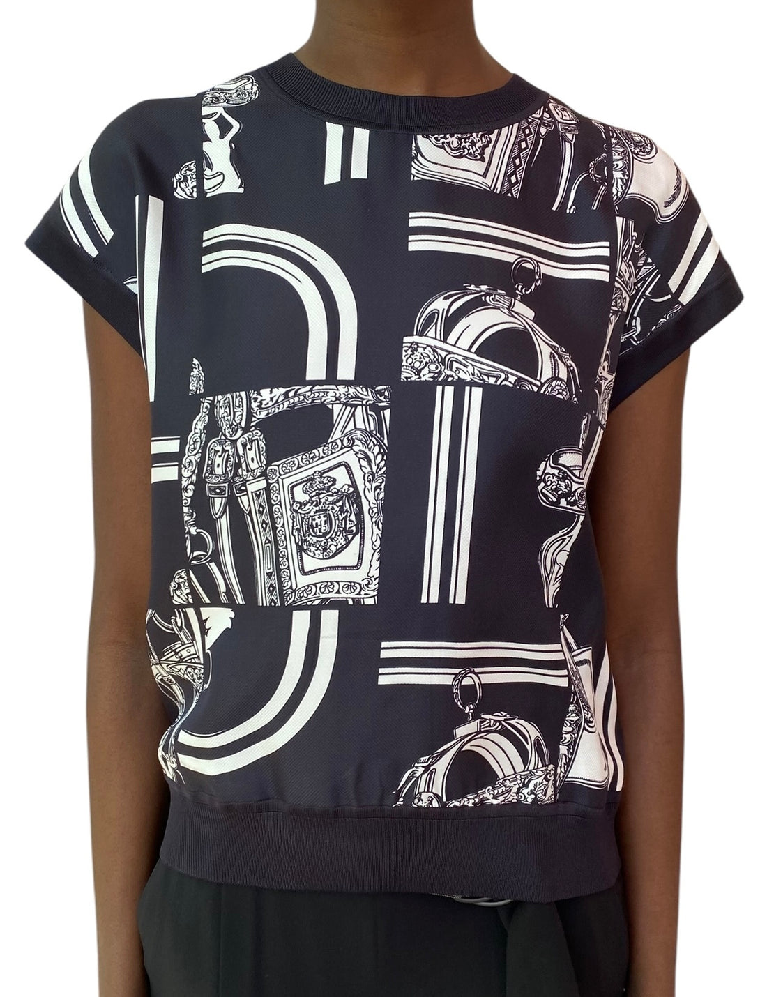 Hermes Black & White En Désordre Finesse Silk Combo Top - IT 44 / US 6