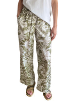 Brunello Cucinelli Green Silk Olive Print Wide Leg Trousers - S / US 6