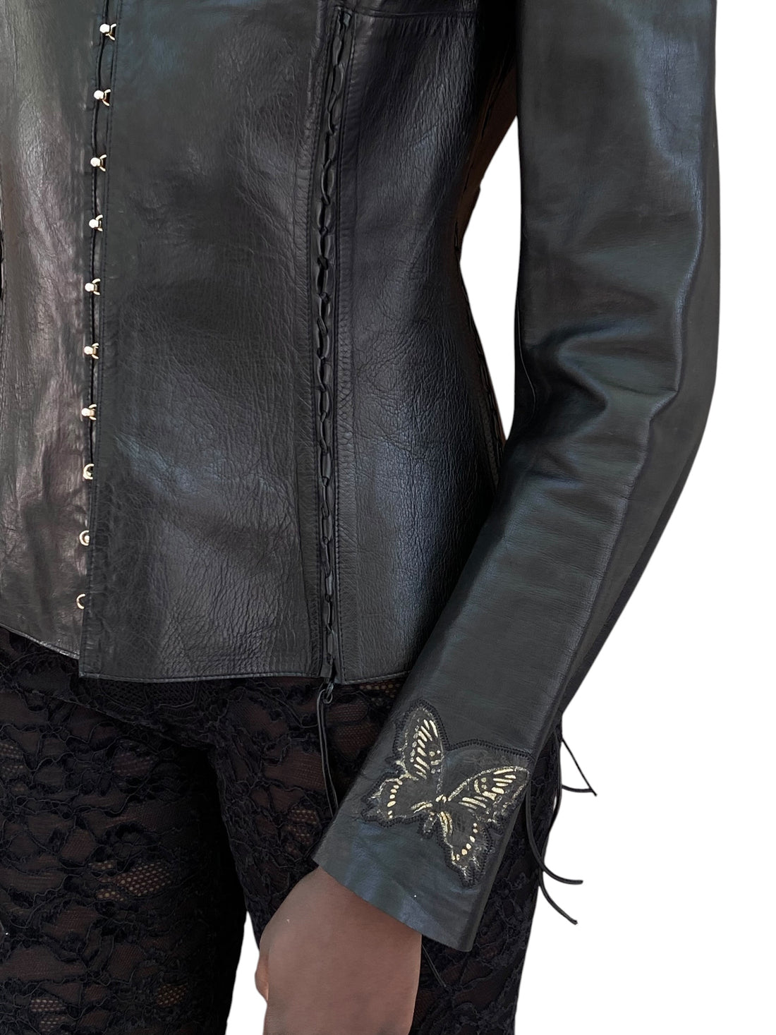 Roberto Cavalli 2003 Black Leather Corset Jacket - L / US 6-8